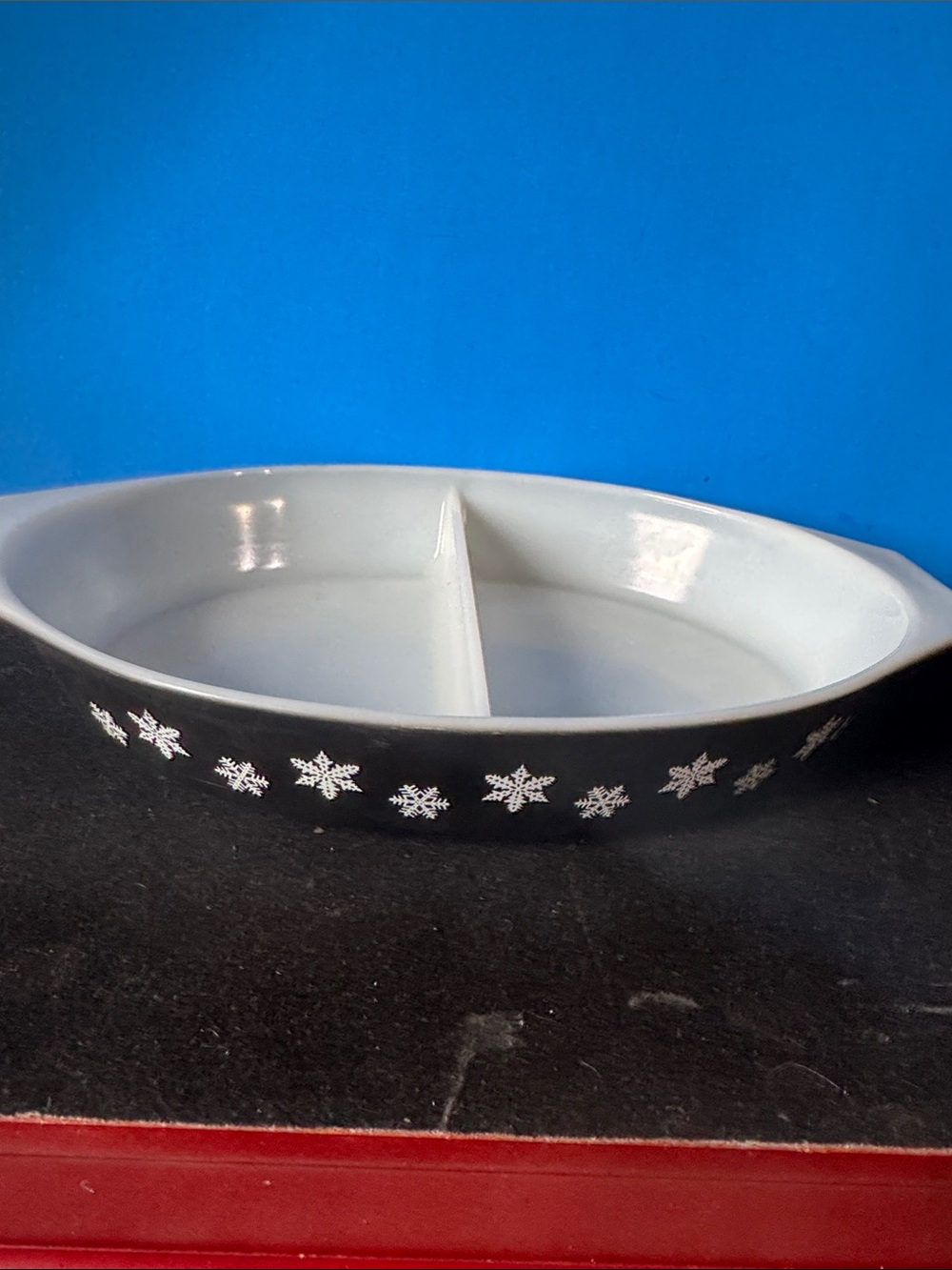Pyrex Black and White Snowflake Divided Serving Dish